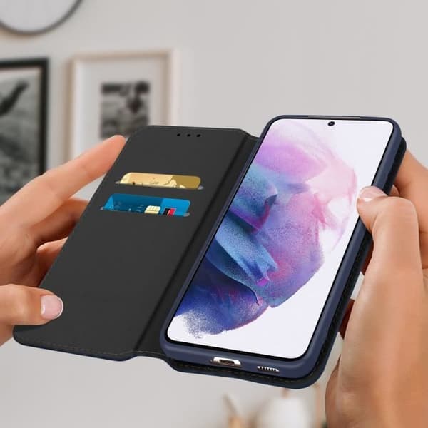 Hus - Samsung - Galaxy S21 Plus - Ekoklädsel - Plånbok - Stödfunktion blå