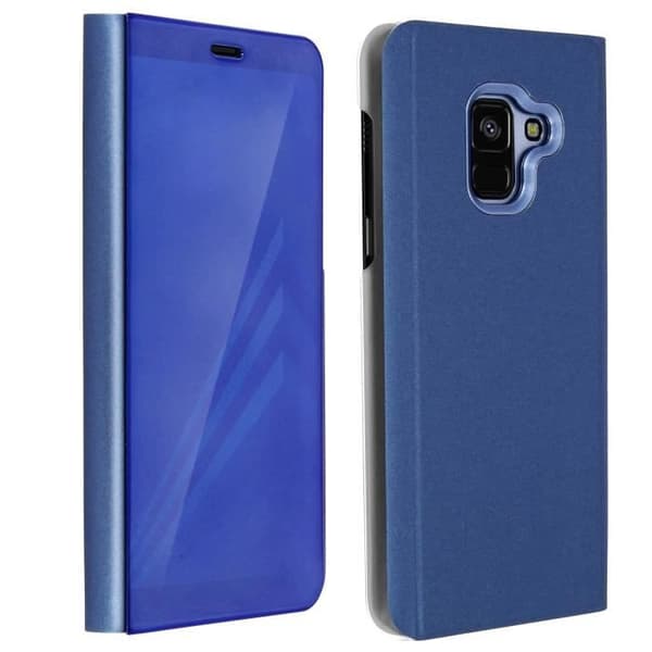 Galaxy A8-fodral - AVIZAR - Spegel flip-fodral - Hårdt skal - Stödfunktion - Blå