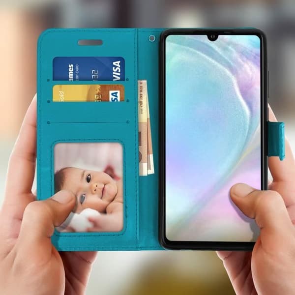 Hölster - Huawei - P30 - Ekoskinn - Plånbok - Videostöd - Blå