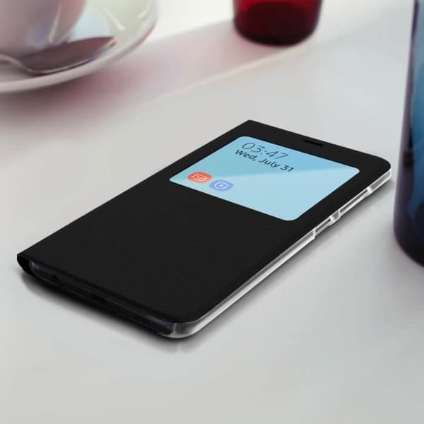 Housse för Samsung Galaxy A51 - AVIZAR - Helskydd - Ekologiskt läder - Svart - Visningsfönster