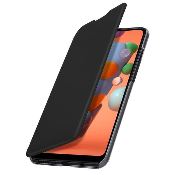Samsung Galaxy A11 texturerat ekologiskt läderfodral Stötsäkert anti-skrapkorthållare svart