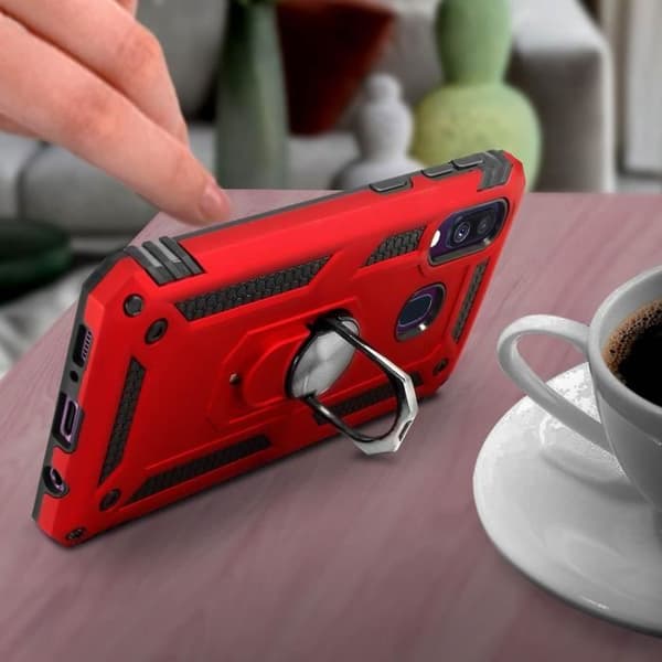 Coque - AVIZAR - Galaxy A40 - Bi-material - Hård och Mjuk - Videostöd Röd