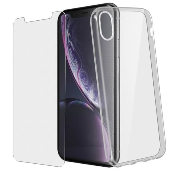 Skyddande skal och film - Transparent - iPhone XR - Silikon - Härdat glas - Fullständigt skydd