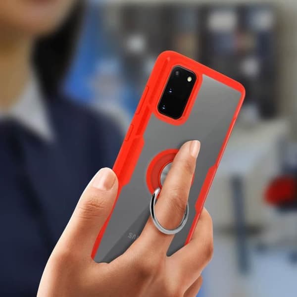 Galaxy S20 Rigid Case Metallic Support Ring Transparent / Röd