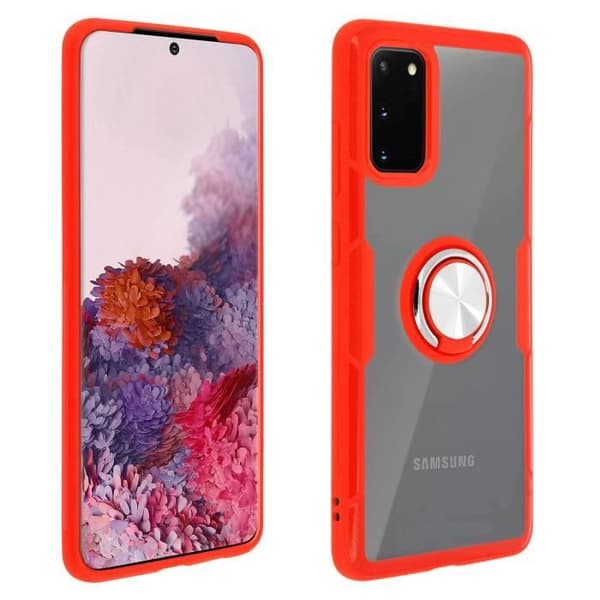Galaxy S20 Rigid Case Metallic Support Ring Transparent / Röd