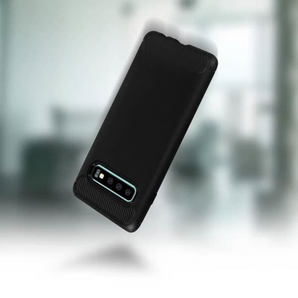 Galaxy S10 Plus skyddande silikongelfodral Kolfinish Borstad aluminiumeffekt Svart