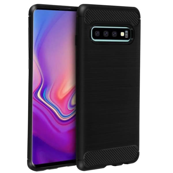 Galaxy S10 Plus skyddande silikongelfodral Kolfinish Borstad aluminiumeffekt Svart