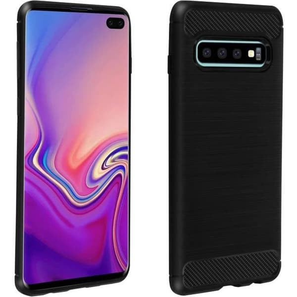 Galaxy S10 Plus skyddande silikongelfodral Kolfinish Borstad aluminiumeffekt Svart