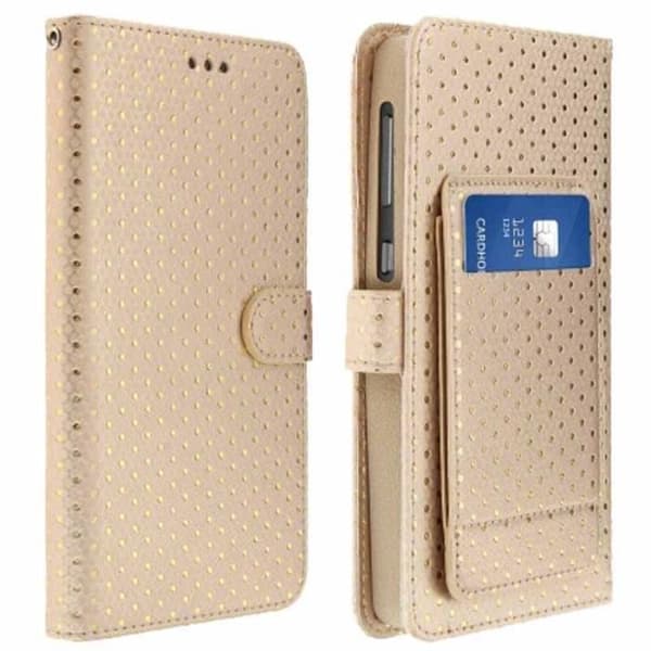 Guld plånboksfodral med guldprickar till Samsung Galaxy S5 Ny