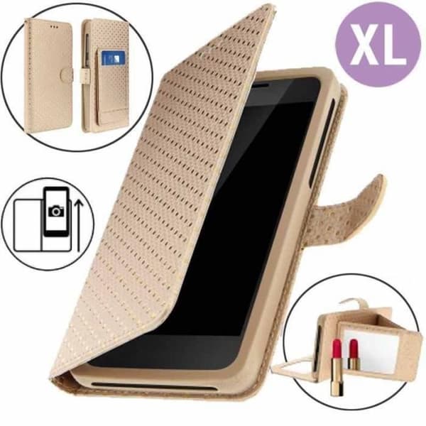 Guld plånboksfodral med guldprickar till Samsung Galaxy S5 Ny