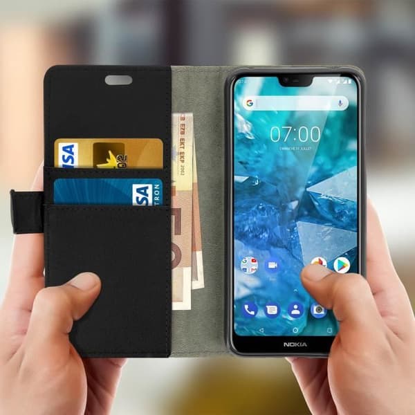 Hölster - Nokia - 7.1 - Plånbok - Mjuk Fodral - Videostöd - Svart