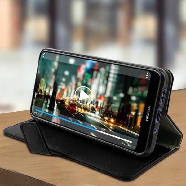 Hölster - Nokia - 7.1 - Plånbok - Mjuk Fodral - Videostöd - Svart