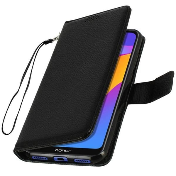 Housse Folio - AVIZAR - Huawei Y6 2019 / Honor 8A - Ekologisk läder - Svart - Videostöd