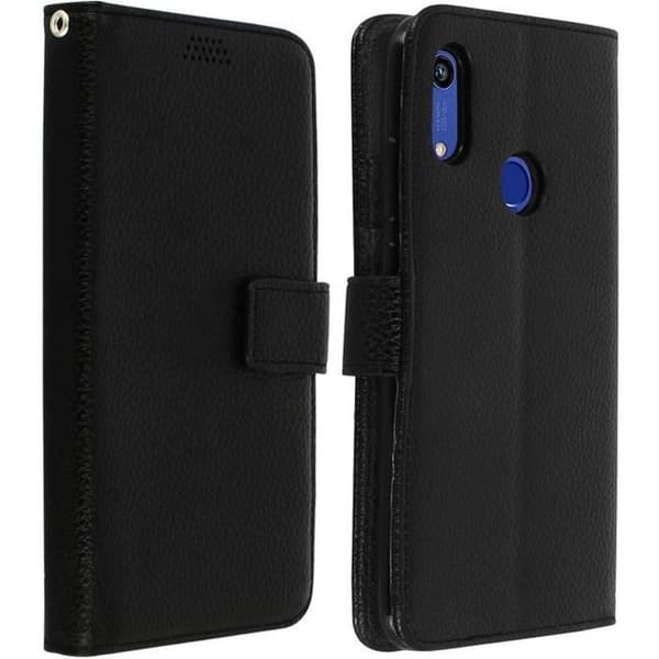 Housse Folio - AVIZAR - Huawei Y6 2019 / Honor 8A - Ekologisk läder - Svart - Videostöd