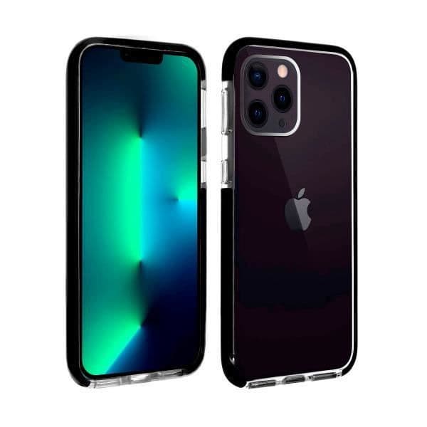 AKASHI silikonfodral i transparent färg med svarta kanter för Apple iPhone 13 Pro, full kompatibilitet, material av