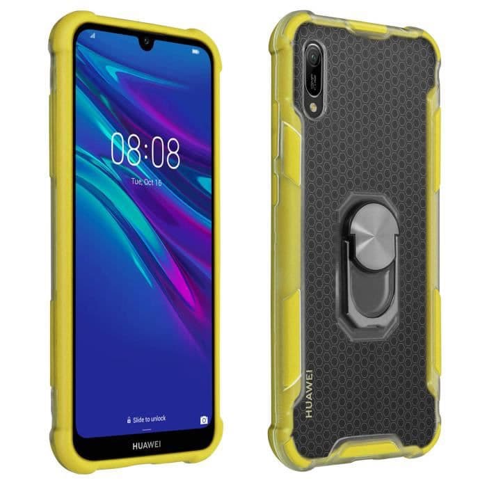 Huawei Y6 2019 Bi-material fodral Contour Bumper Avtagbar Gul metallring Gul