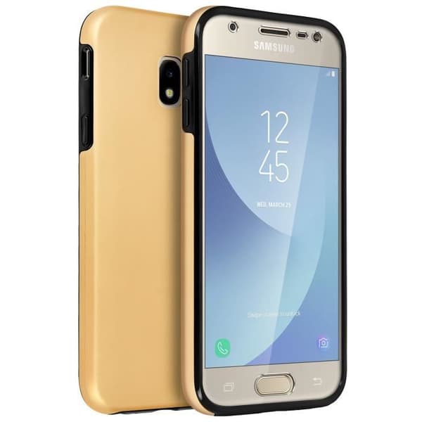 Galaxy J3 2017 Fodral Silikon Frontskydd + Polykarbonat Baksida - Guld
