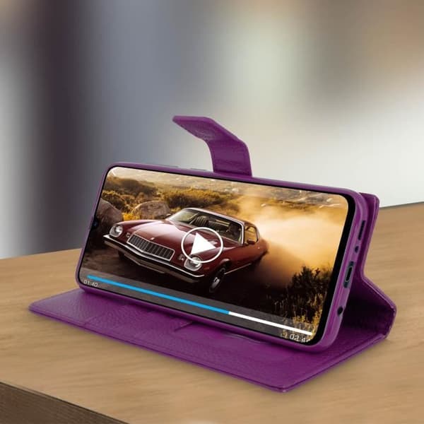 Hölster för Samsung Galaxy A70 - AVIZAR - Plånboksfodral - Ekoskinn - Videostöd - Lila kortfack