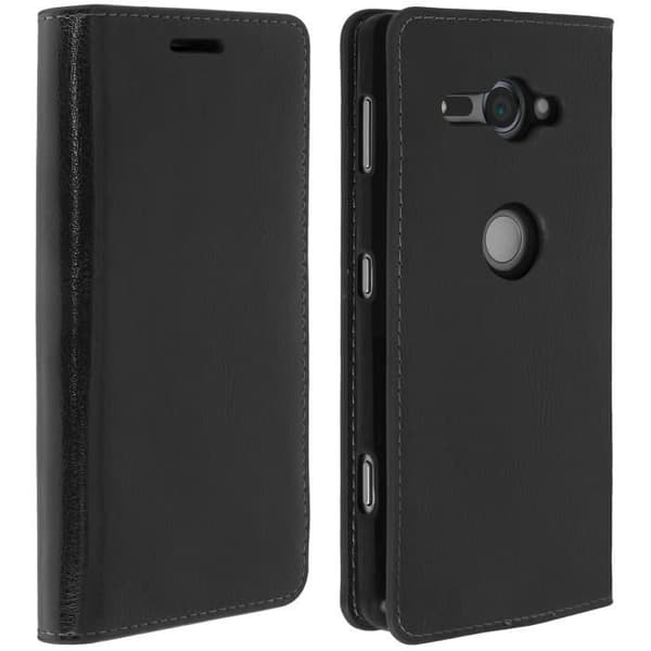 Etui - AVIZAR - Sony Xperia XZ2 Compact - Äkta läder - Svart - Videostöd
