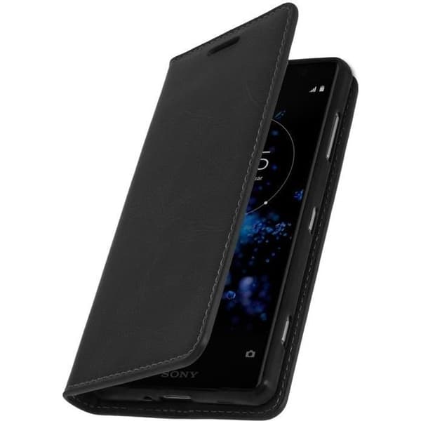 Etui - AVIZAR - Sony Xperia XZ2 Compact - Äkta läder - Svart - Videostöd
