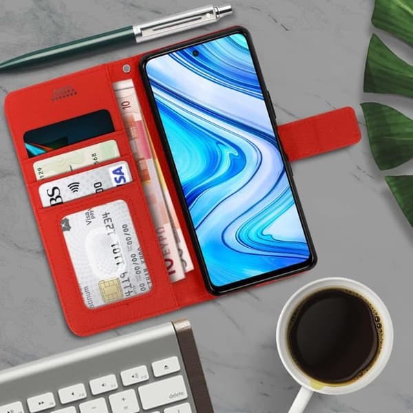 Housse Folio - AVIZAR - Xiaomi Redmi Note 9S/9 Pro/9 Pro Max - Röd - Silikon gel - Magnetisk
