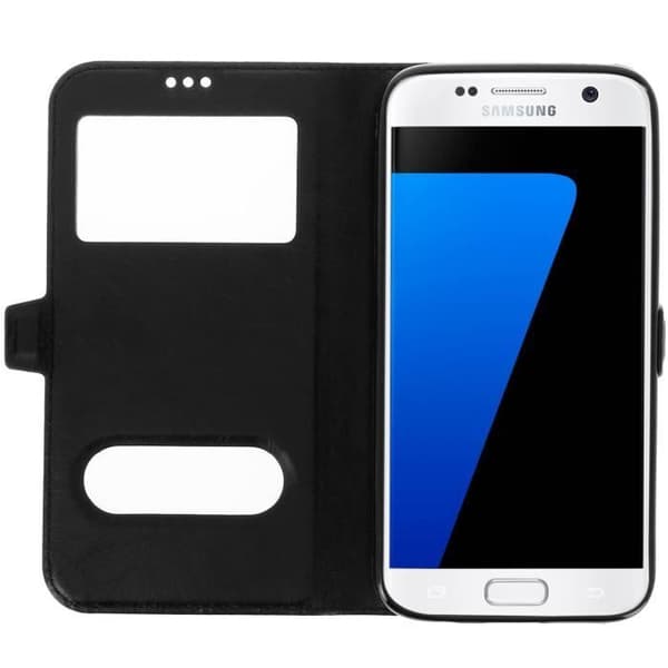 Mobilfodral - Samsung - Galaxy S7 - Dubbelfönstret etui - Silikon - Svart