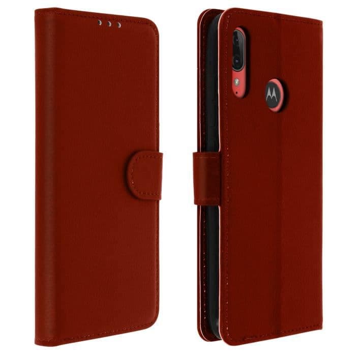 Motorola Moto E6 Plus Fodral Folio Cover Korthållare Stativ Funktion Brun Brun