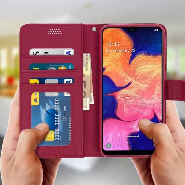 Hus till Samsung Galaxy A10 - AVIZAR - Plånboksskal - Ekoskinn - Videostöd - Kortficka Rosa