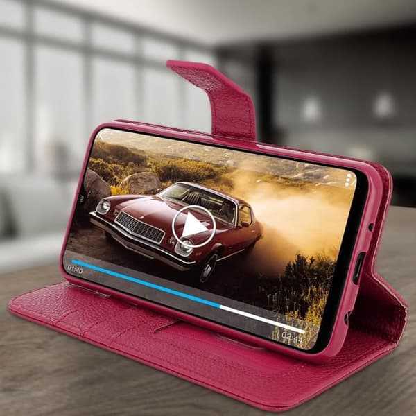 Hus till Samsung Galaxy A10 - AVIZAR - Plånboksskal - Ekoskinn - Videostöd - Kortficka Rosa