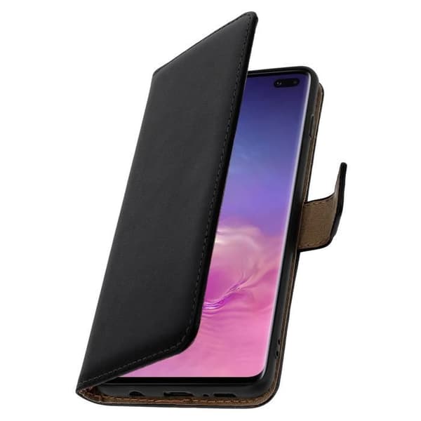 Hölster för Samsung Galaxy S10 Plus - Äkta läder - Svart - Videostöd - Magnetisk - Vuxen