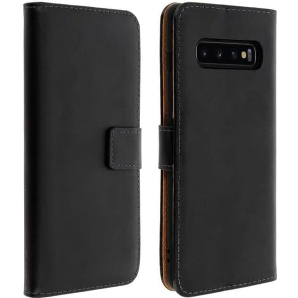 Hölster för Samsung Galaxy S10 Plus - Äkta läder - Svart - Videostöd - Magnetisk - Vuxen