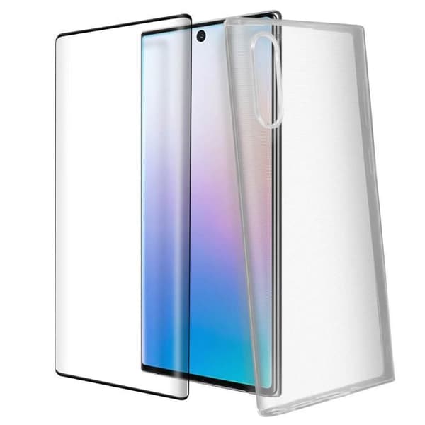 Skyddsfodral och film - Samsung - Galaxy Note 10 - Mjukt Silikon - Härdat Glas 9H - Transparent