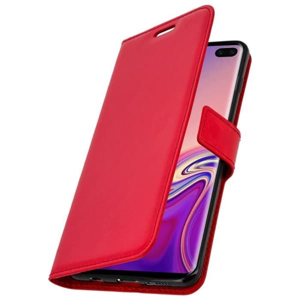 Hölster för Samsung Galaxy S10 Plus - Ekoklädsel - Plånbok - Videoställ - Röd - Magnetisk
