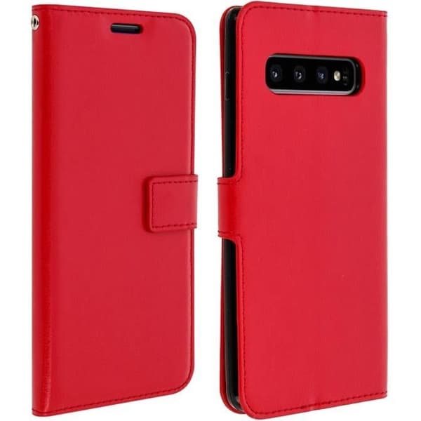 Hölster för Samsung Galaxy S10 Plus - Ekoklädsel - Plånbok - Videoställ - Röd - Magnetisk