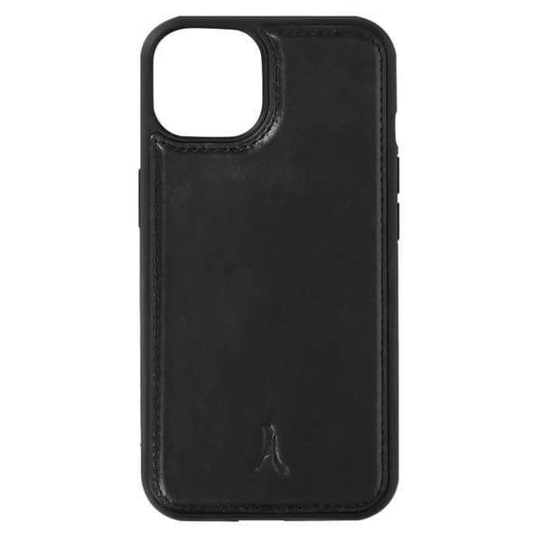 Styvt iPhone 13-fodral i äkta läder Toppsydd finish Akashi Black