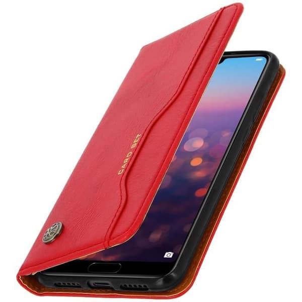 Etui Folio - Huawei - P20 Pro - Äkta läder - Röd - Stativfunktion