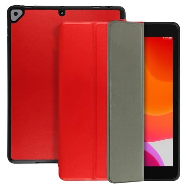 iPad-fodral 2019 10.2 - AVIZAR - Tunn Röd Design - Ekologisk Läder - Videoställ - Inbyggt Tangentbord