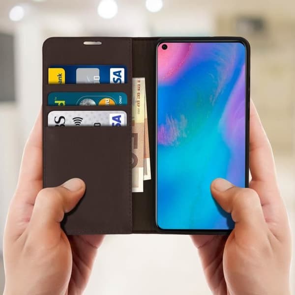 Etui - Huawei - P30 Pro - Äkta läder - Brun - Videostöd