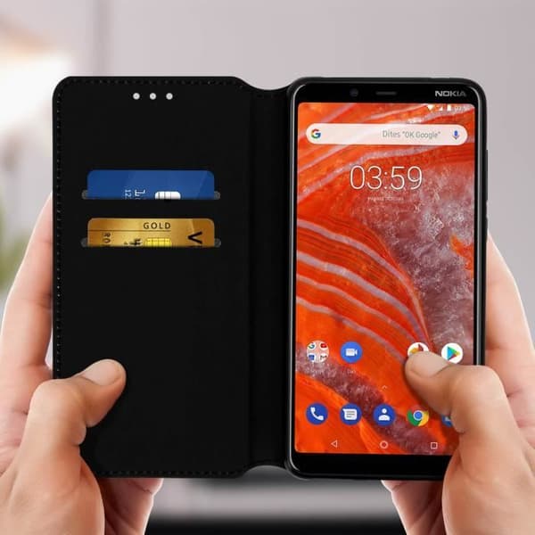 Housse - AVIZAR - Nokia 3.1 Plus - Foliofodral - Ekologisk läder - Ställfunktion - Svart