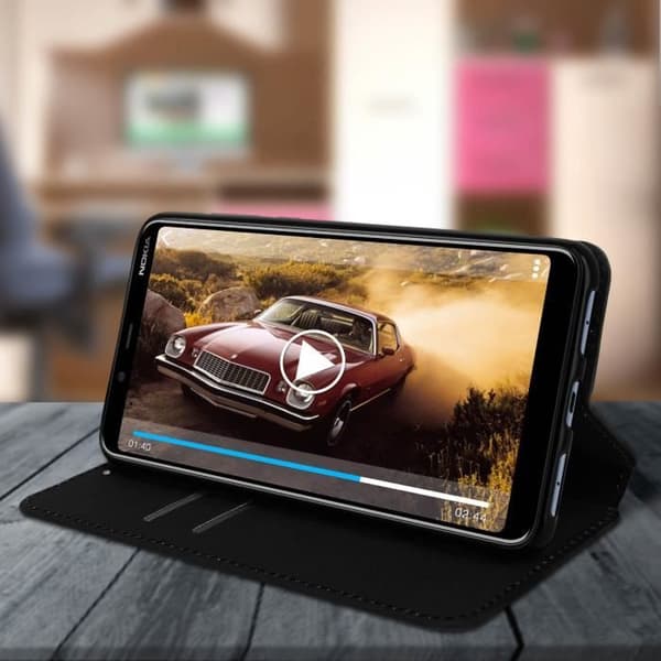 Housse - AVIZAR - Nokia 3.1 Plus - Foliofodral - Ekologisk läder - Ställfunktion - Svart