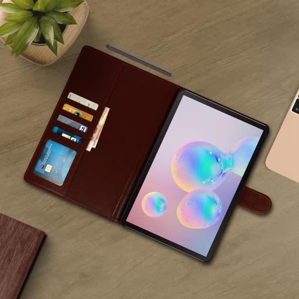 Galaxy Tab S6 10.5 Cover Denim Effekt Korthållare Stativ Funktion Midnattsblå