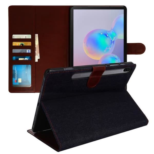 Galaxy Tab S6 10.5 Cover Denim Effekt Korthållare Stativ Funktion Midnattsblå