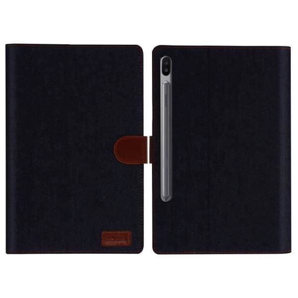 Galaxy Tab S6 10.5 Cover Denim Effekt Korthållare Stativ Funktion Midnattsblå