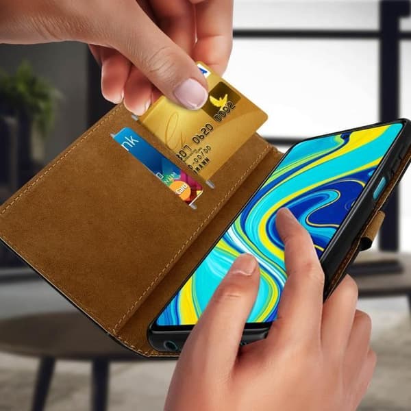 Housse - AVIZAR - Xiaomi Redmi Note 9S/Pro/Pro Max - Äkta läder - 2 kortfickor - Mjuk skal