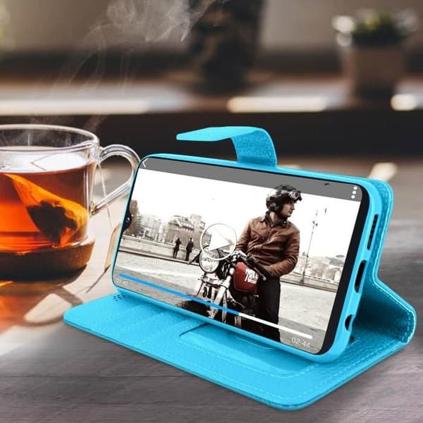 Hölster för Samsung Galaxy A20e - AVIZAR - Fodral Folio Plånbok - Ekoleder - Blå - Videostöd
