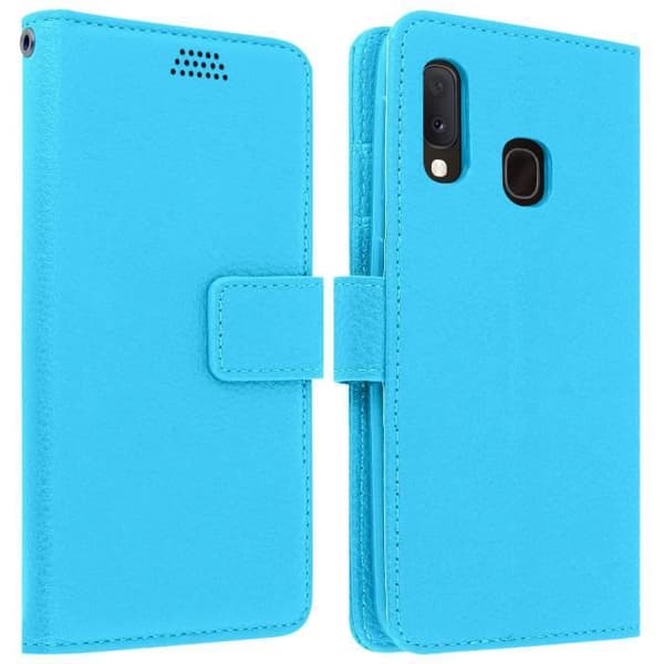 Hölster för Samsung Galaxy A20e - AVIZAR - Fodral Folio Plånbok - Ekoleder - Blå - Videostöd