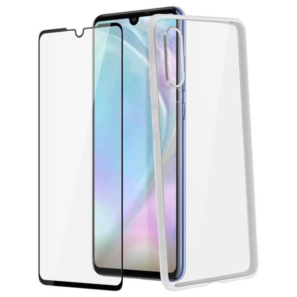 Skyddsskal och film - Huawei - P30 - Silikon gel - Härdat glas - Svart