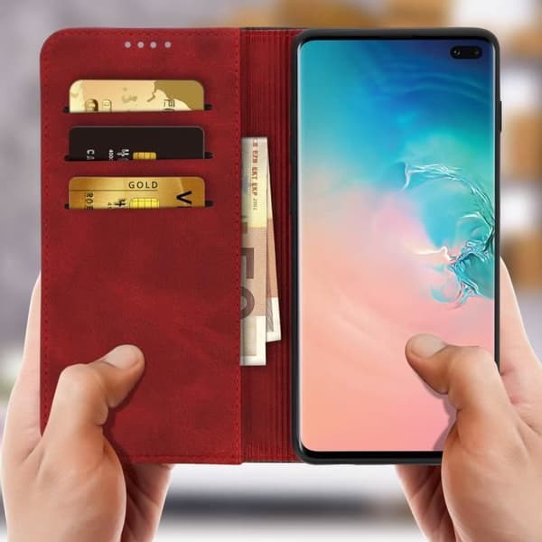 Hoes Galaxy S10 Plus - AVIZAR - Folio-fodral - Ekoleder - Röd - Stöd-funktion