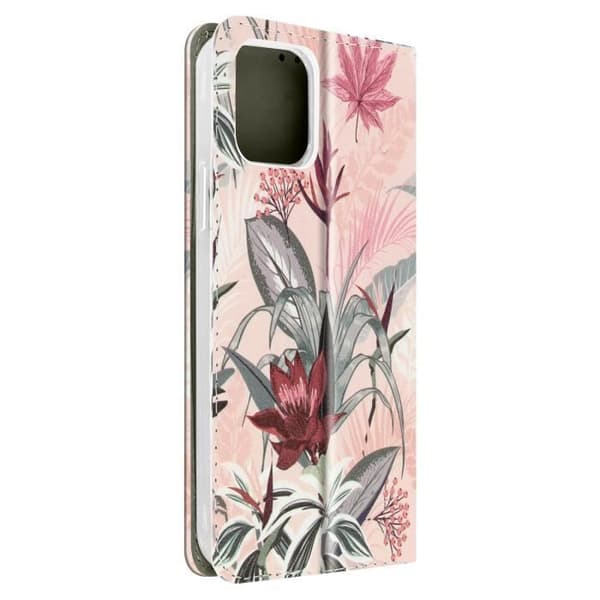 iPhone 12 Mini-fodral - Rosa - Tropiska Blommor Mönster - Kortfack - Stödfunktion - Mjuk Fodral