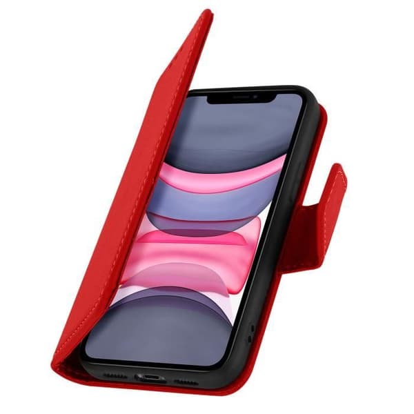 iPhone 11 fodral i rött läder AVIZAR - Korthållare och stativfunktion